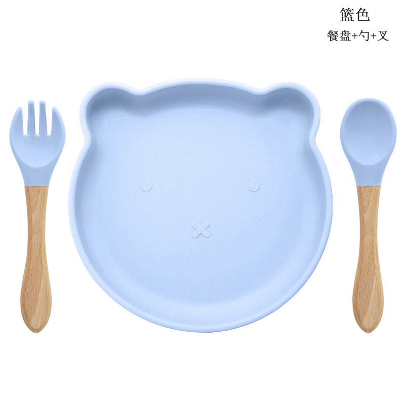Bebé de alimentación placa cuchara Tenedor traje grado alimenticio silicona Integrado placa niños dibujos animados oso vajilla materna y infantil