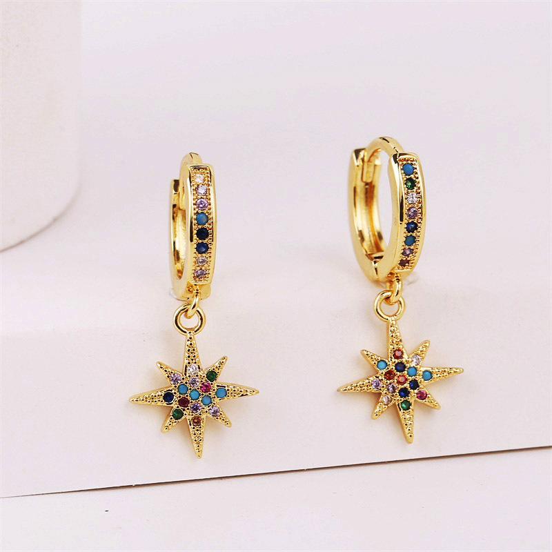 Retro Copper Inlaid Zirconium Star Earrings Wholesale Nihaojewelry display picture 3