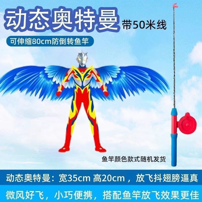 イ坊の釣り竿の動態の凧の露店の子供は屋外で小さい凧の釣り竿の凧を持ちます。|undefined