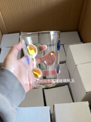 カラー波点かわいいレトロ耐熱高ホウケイ酸ガラスコップコーヒービール高質感プレゼント
