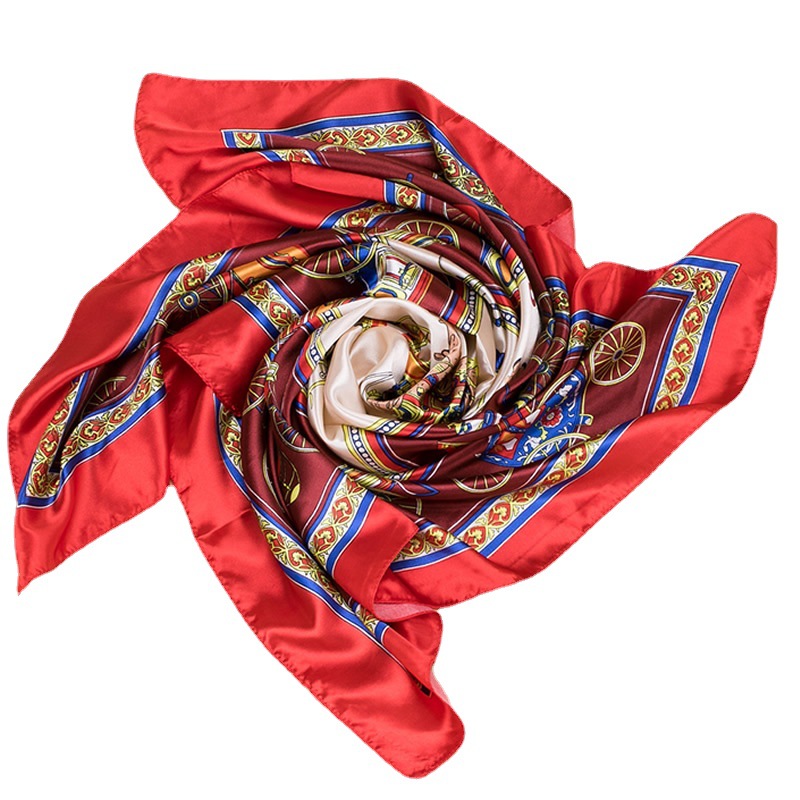 Women's Professional Decorative Satin Square Scarf 90 Cm Dual Purpose Fashionable Carriage Print Silk Scarf For Air Conditioning And Sun Protection_voghion.com