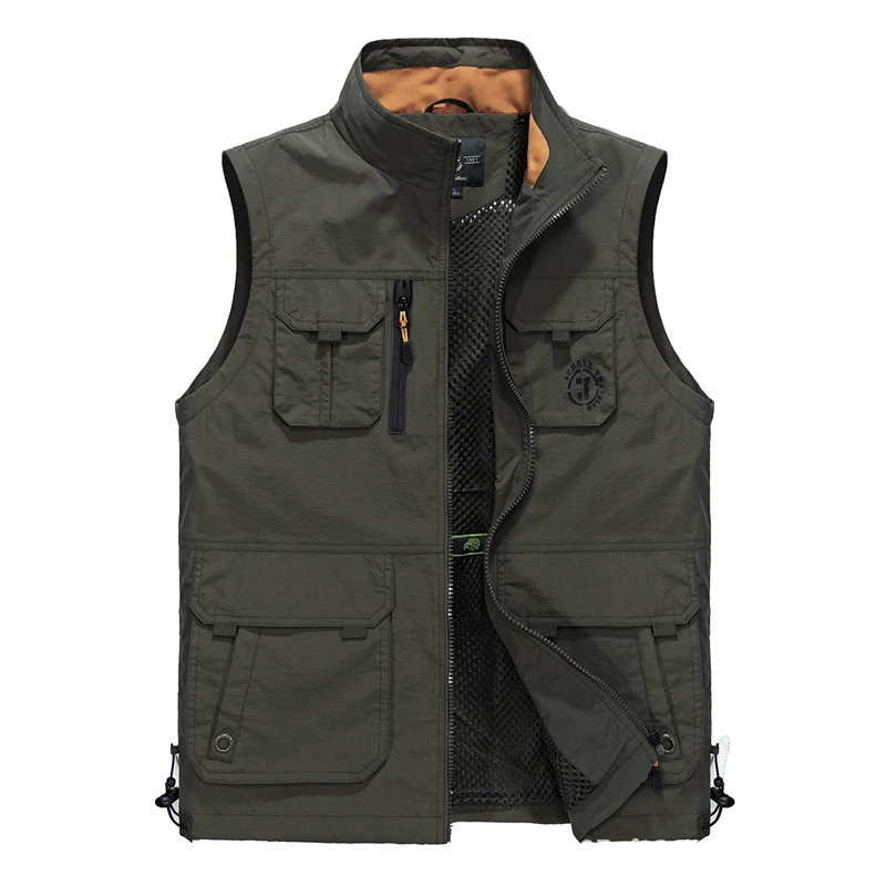 Новый Повседневный жилет, Мужская весенне-осенняя тонкая однотонная куртка без рукавов с несколькими карманами, уличный рыболовный жилет 7678