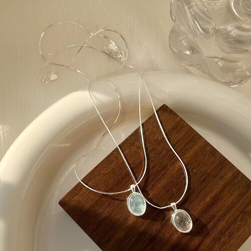 Natural moonstone aquamarine necklace new product unique design oval natural stone snake bone chain best friend birthday gift