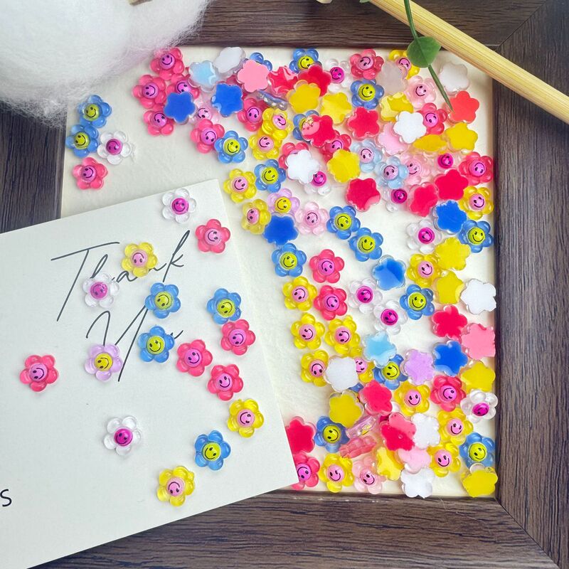 Sunflower Nail Art Accessories Cartoon Cute Smiley Face Foreign Trade Flower Earrings Hair Accessories Resin Nail Art Accessories Wholesale