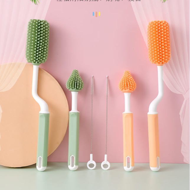 Cepillo de silicona para biberones Cepillo de chupete para bebé Cepillo de pajita Juego de tres piezas Cepillo de limpieza para niños pequeños Juego de combinación de biberones de lavado para bebés