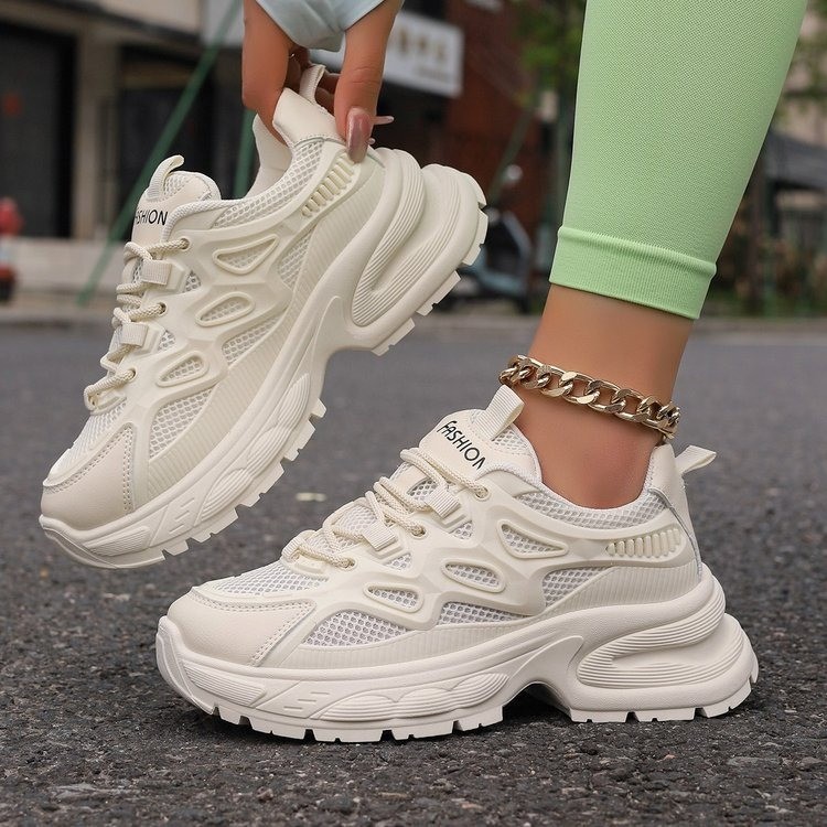 Große bonbonfarbene Dad-Mesh-Schuhe, beliebte Mesh-Schuhe mit dicker Sohle für Damen, atmungsaktive und modische Freizeitsportschuhe_voghion.com