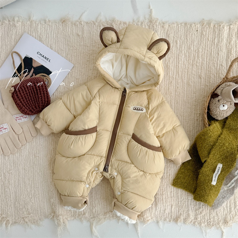 Ropa para niños coreanos ropa de invierno para bebés más mamelucos acolchados de terciopelo versión coreana bebé lindo súper lindo mono chaqueta acolchada de invierno marea