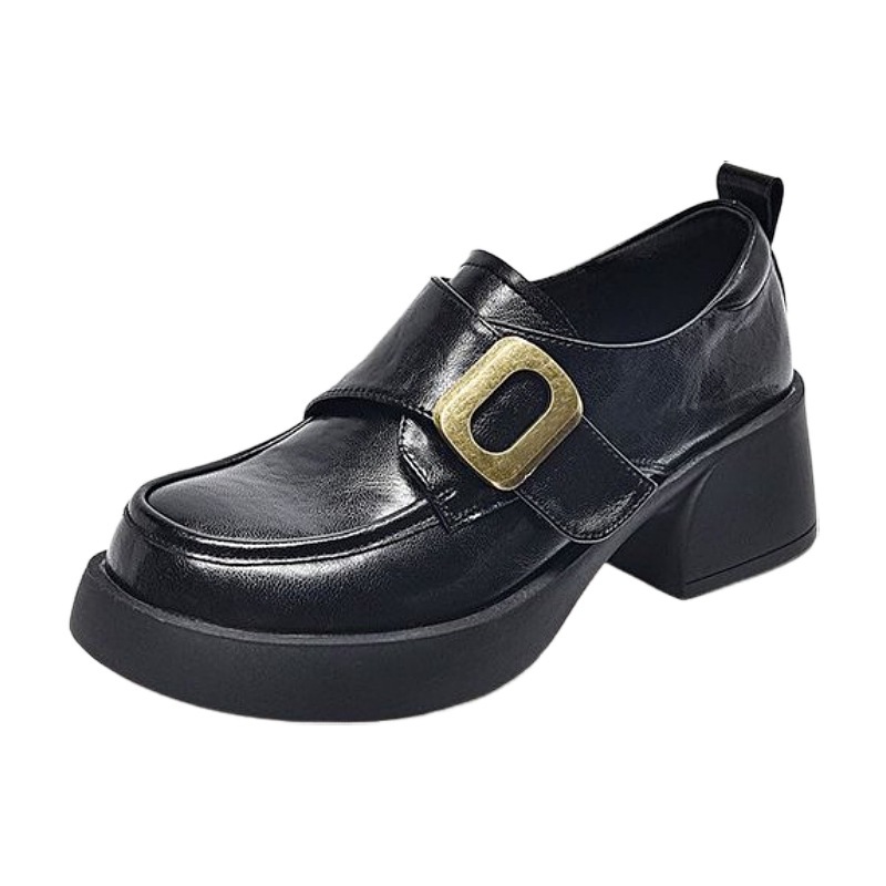 Women's Soft Thick-soled Loafers, Fleece-lined British Leather Shoes_voghion.com
