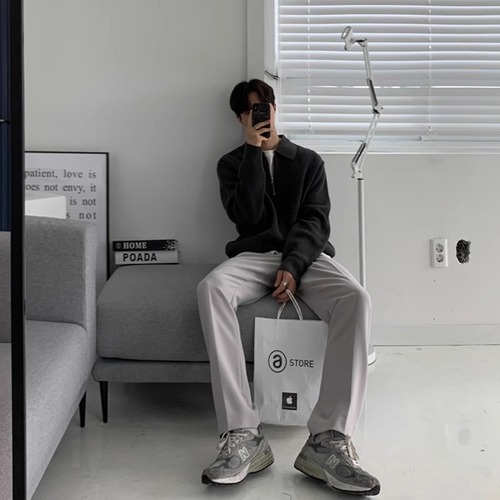 Japanese-Style High-End Design Semi-Zip Sweater for Men, Ins Trendy Brand Polo Collar Slim Fit Versatile Base Knit Top