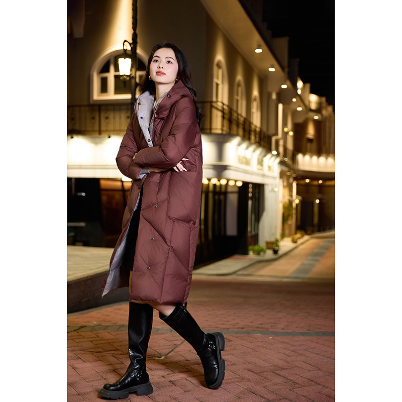 Down Jacket Women's Classy Women's Mid-Length Hooded 90 White Duck down Slim Cocoon-Shaped Fashionable Winter Jacket for Small People