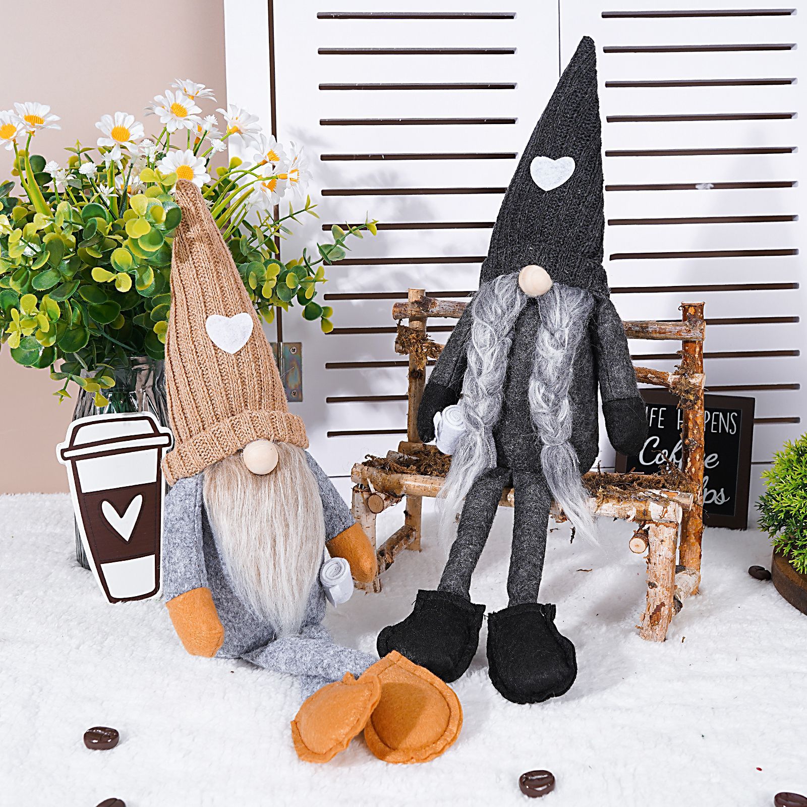 Transfronterizo nuevo café muñeca sin rostro amor sombrero de punto café pierna larga Rudolf muñeca decoración adornos