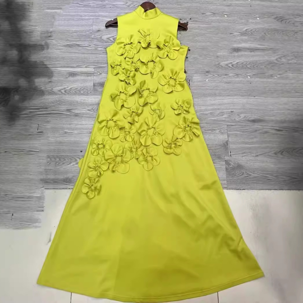 elegant solid three dimensional long skirt sleevless