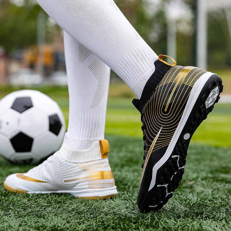 Local tyrant gold ag spike tf football shoes men's new high-top leather foot sports training shoes youth game football_voghion.com