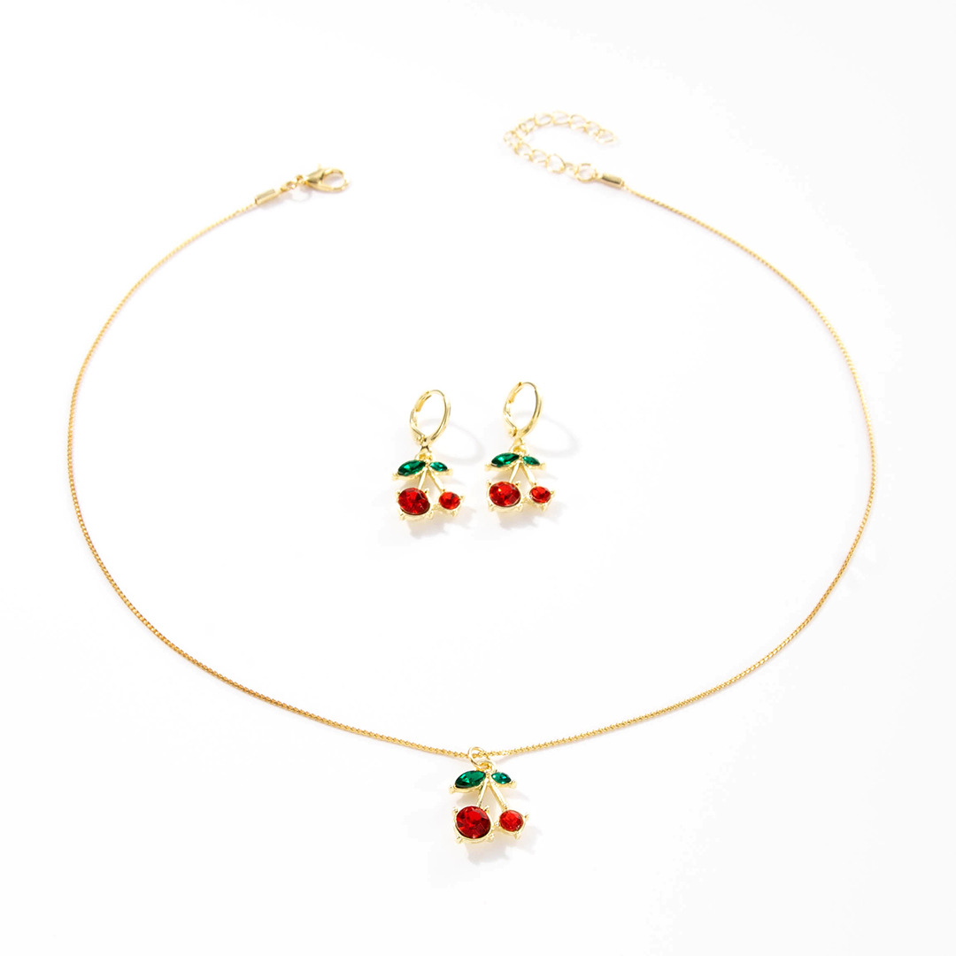Juego de joyería de frutas para mujer verano – cereza dulce, collar, aretes, Europa/América