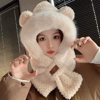 Новая бархатная утолщенная зимняя женская теплая плюшевая шапка с защитой ушей, защита шеи, милая вязаная шерстяная шапка и шарф все в одном