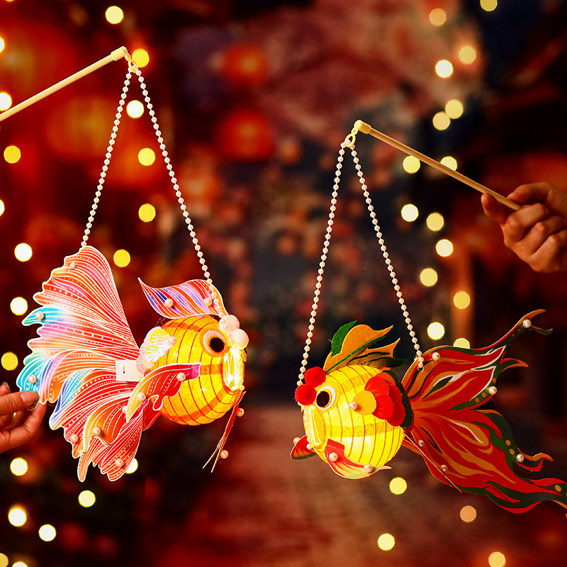mid-autumn festival lantern 2025 new children‘s handicraft diy material antique goldfish lamp portable luminous fish-shaped lantern