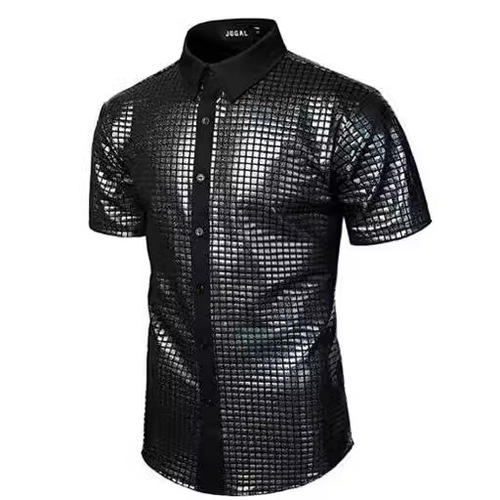  Men's Formal Shirt Glitter Button Shirt 1970s Disco Party Costume Xuan Zi
