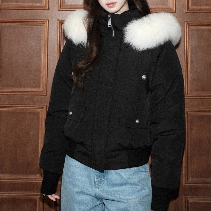 Avenement/50 White Duck down Fox Fur Collar down Jacket Coat with Hood and Stand Collar Parka for Women, Thick Winter Style