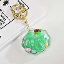 创意亚克力乌龟贝壳钥匙扣时尚潮流入油流沙挂件汽车包包配饰批发