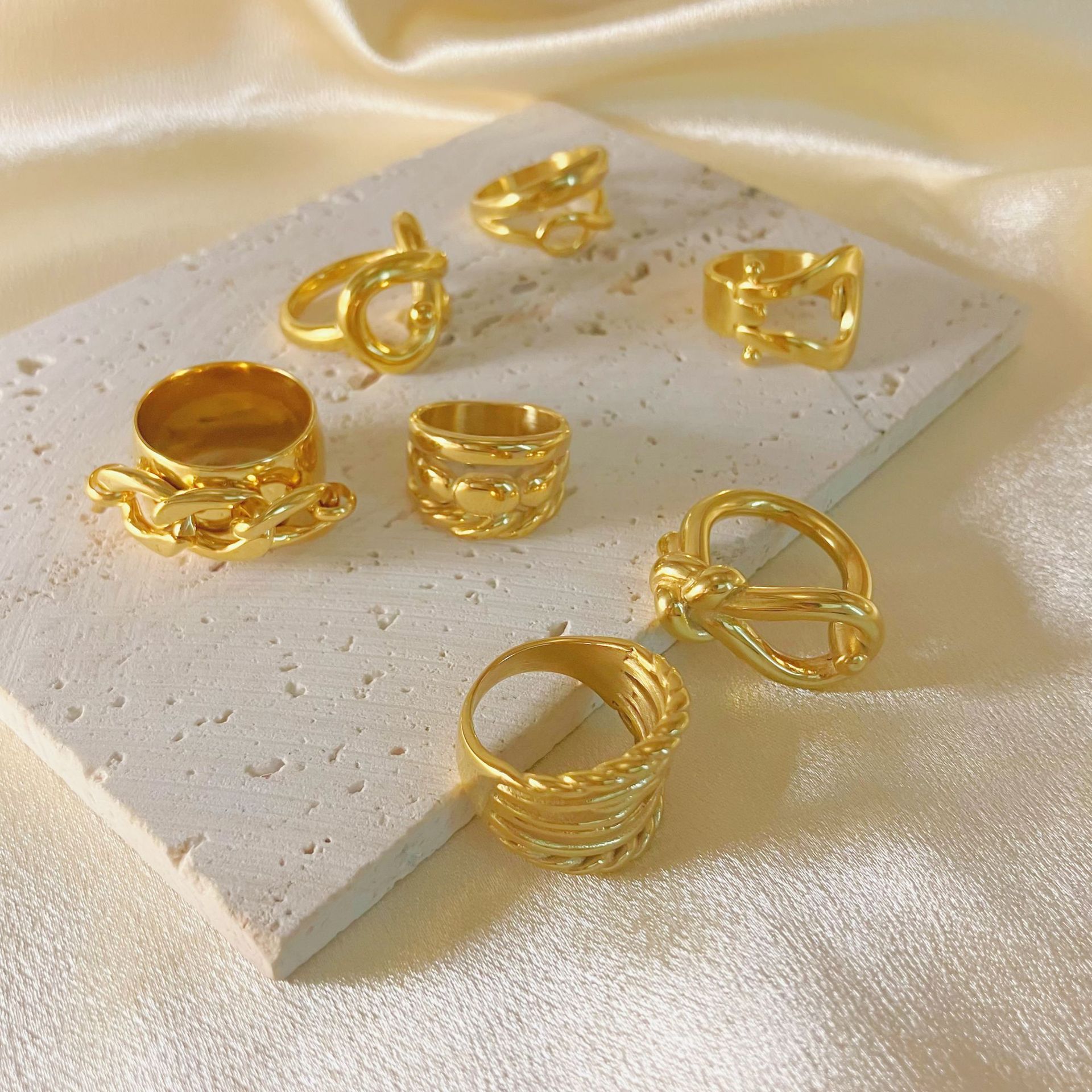 Retro Geometric Solid Color Stainless Steel Irregular Rings