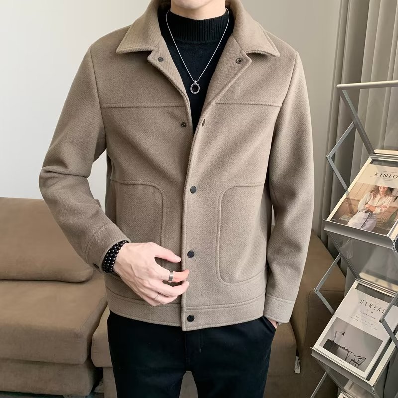 Chaqueta de los hombres de estilo frío Otoño e Invierno estilo coreano moda Delgado casual lana superior de alta calidad abrigo de lana para hombres