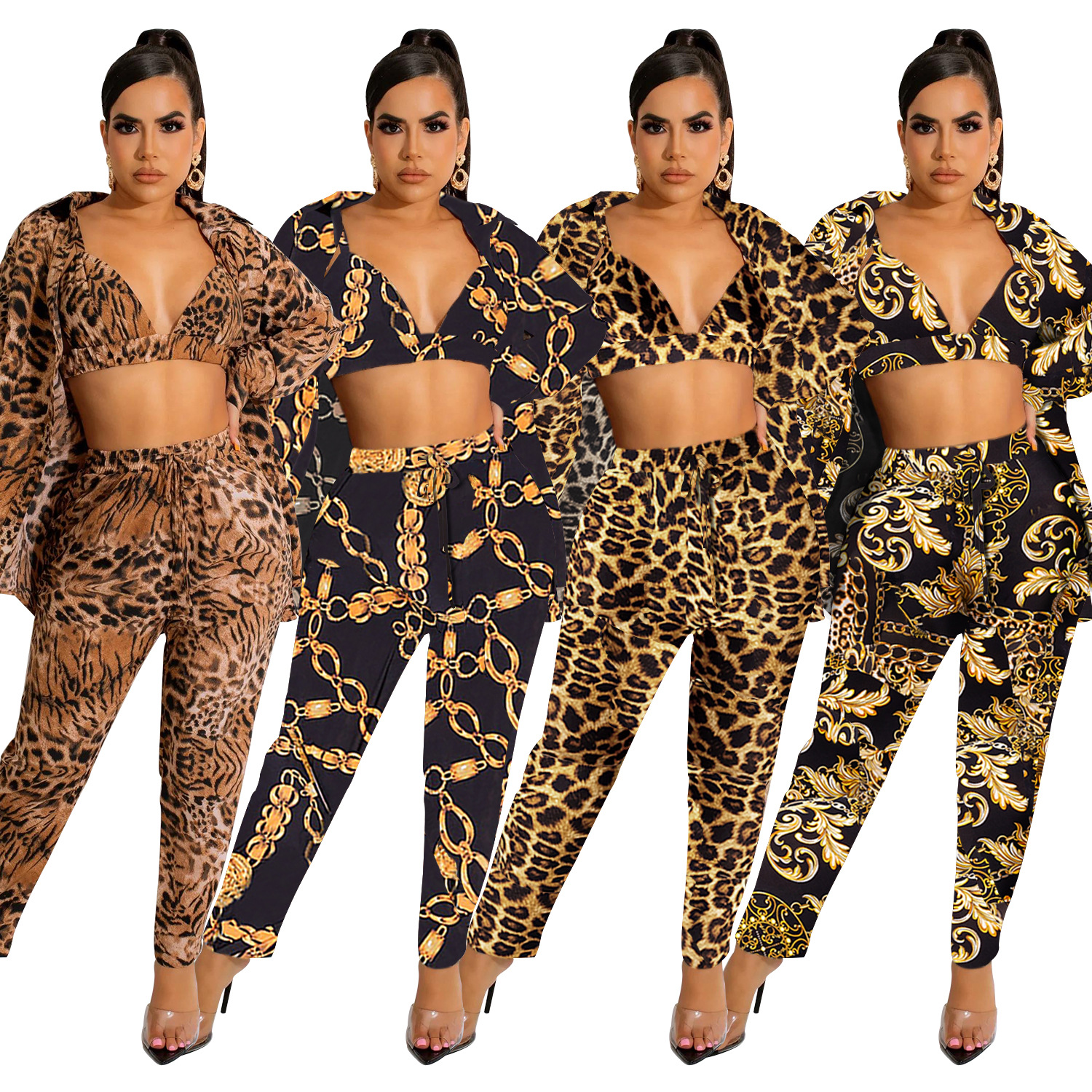 Women's Pant Set With Long Sleeved Collared Jacket And Trousers_voghion.com