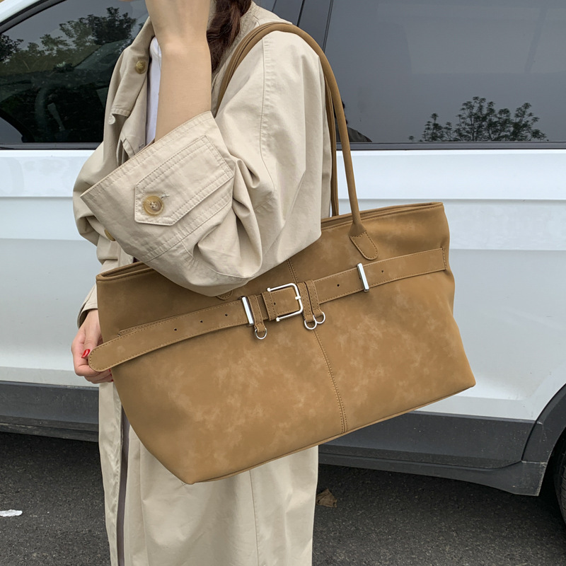 麂皮绒磨砂上班通勤包女式2025新款秋冬百搭复古大容量单肩托特包|undefined