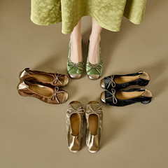 風煙輕！2024新柔軟絲綢牛皮真皮手工軟底芭蕾鞋四季單鞋女代發潮