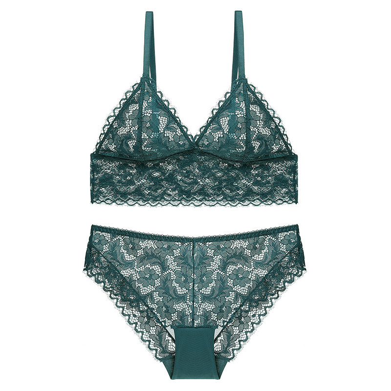 Lencería francesa sexy transfronteriza Sujetador fino puro Sujetador de copa triangular sin anillo de acero, pecho grande, ropa interior pequeña de gran tamaño