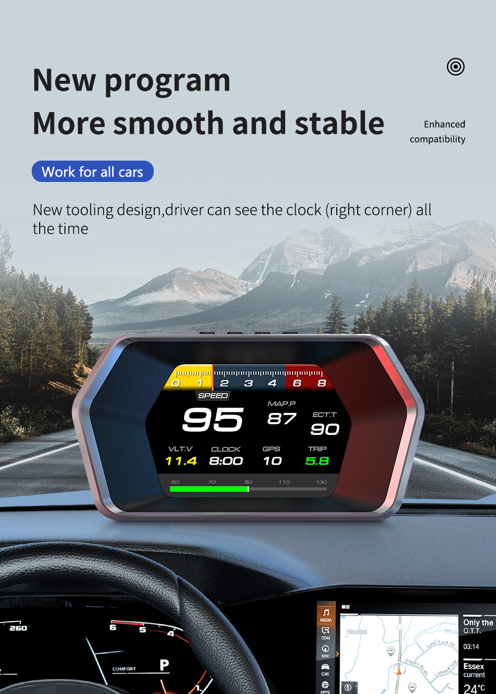 Cross-border HUD Head-Up Display OBD+GPS Car LCD Speedometer RPM Fuel Consumption Water Temperature Multi-Function Dashboard
