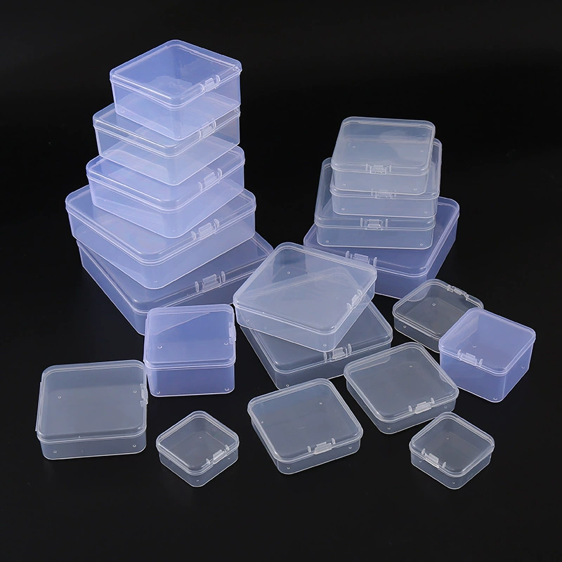 Transparent plastic storage box, square organizer, snap‑lock manicure sponge box, assorted sizes
