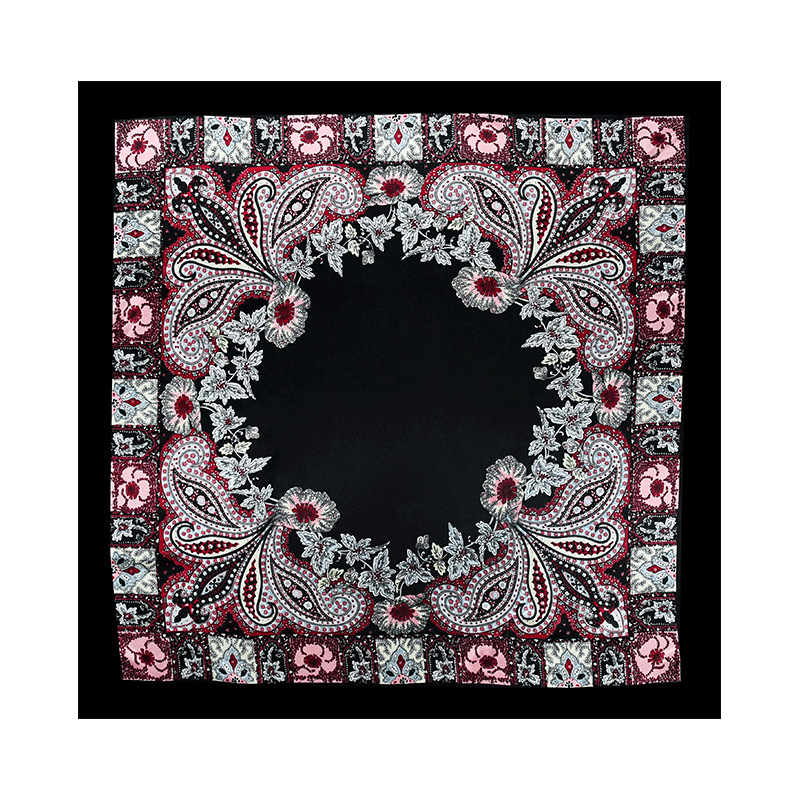 Pañuelo de seda de flor de anacardo con sentido premium retro transfronterizo nuevo pañuelo en la cabeza para damas de moda y elegante 90 pañuelo cuadrado grande