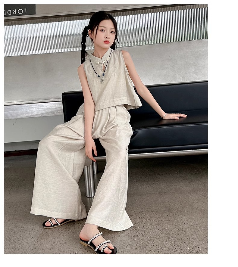 Mädchen Sommer Set Im Chinesischen Stil Weste Und Weite Hose_voghion.com