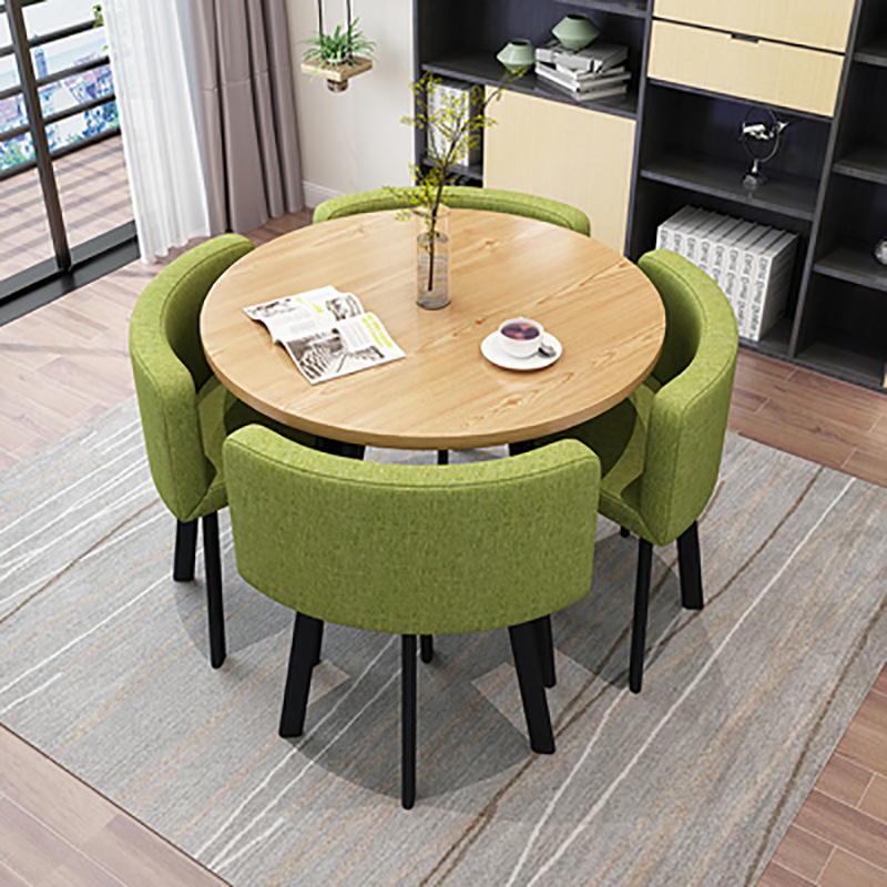 Green 80cm round table + 4 cloth chairs