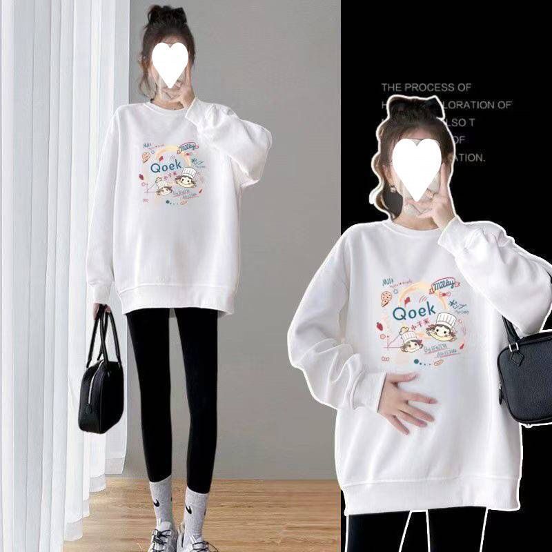 (2개) 임산부용 슈트 스웨트셔츠 여성용 대형 사이즈 느슨한 새로운 가을과 겨울 플러스 벨벳 두꺼워진 중간 및 긴 엉덩이 감싸는 아우터웨어 상의