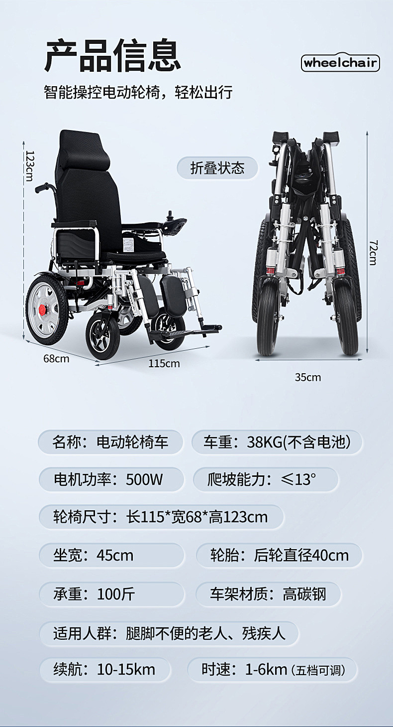 Yingkang Electric Wheelchair for the Elderly, Adjustable Fully Reclining Portable Foldable Multi-Functional Four-Wheel Scooter for the Elderly