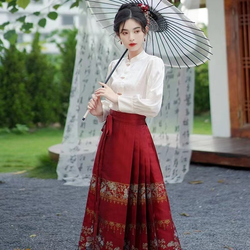 D2G【94% 好評価】新中国式上着と赤い馬面スカート敬酒服セット秋冬日常|undefined
