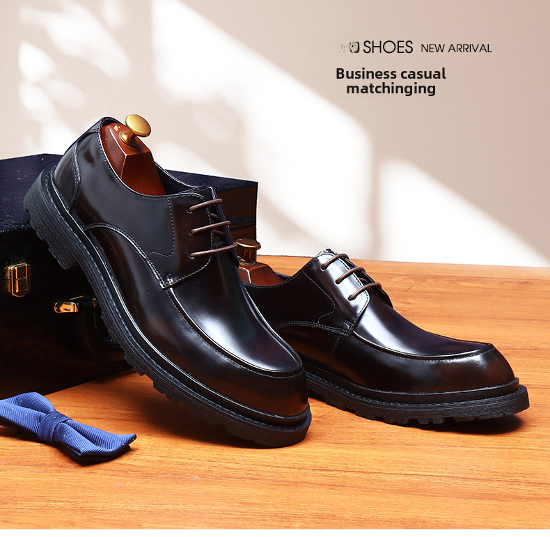 Internet Beliebte Business Lederschuhe Herren Formelle Leder Runde Zehen Lässig Helles Leder Braun Dicke Sohle Erhöhte Big Toe Derby Schuhe_voghion.com