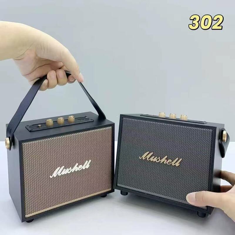 新款XM302复古手提蓝牙音响 木质皮革户外手提重低音炮 便携式10W|undefined