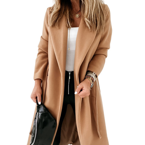 Autumn/Winter New Arrival Extended Length Wool Coat for Women with Wish Plus Size Belted Outerwear