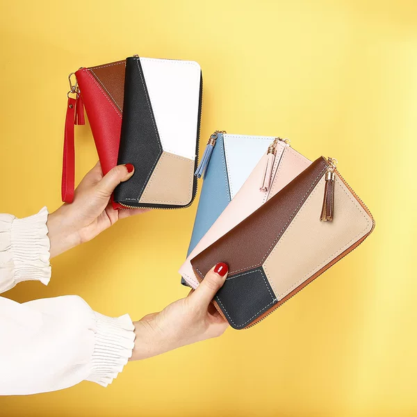 New Single Pull Women's Wallet Zipper Clutch Bag Fashionable European and American Wallet Large Capacity Soft Leather Coin Mobile Phone Bag