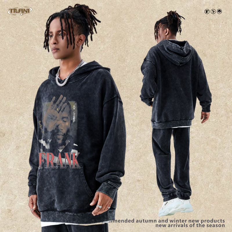 TILANI men's fashion European and American hip-hop character print 420G terry cotton heavy men's and women's hoodie cross-border delivery