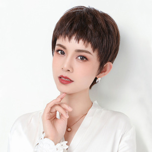 Miaoyang Short Hair Wig Full Head Cover Dropshipping Refined Fashionable and Capable Women's Dog Chewing Bangs Real Hair Wig Set