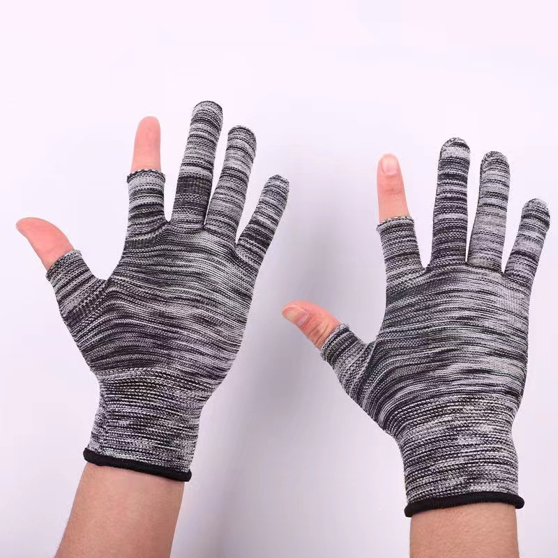 漏二指手套尼龙涤纶手套 半指手套 防滑劳保手套厂家批发