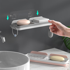 Double-layer soap box without punching bathroom laundry soap storage box bathroom wall-mounted drain soap storage rack