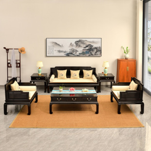 Modern atmosphere mahogany purple sandalwood new Chinese living room solid wood sofa six-piece combination villa full set Foshan