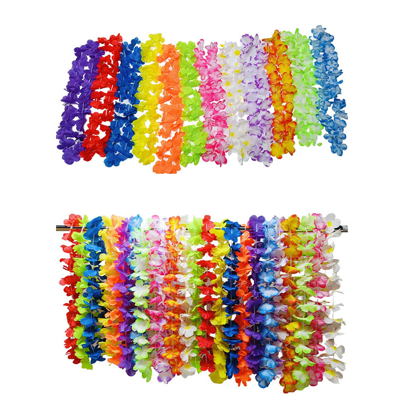 Hawai 24 coronas de flores colgantes de color colgantes de pétalos de flores de poliéster coronas de flores de cuello Fiesta de fiesta