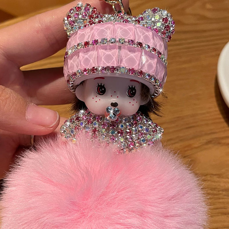 Corea del Sur creativo lindo diamante incrustado lindo Qiqi Bola de piel muñeca llavero mujer de dibujos animados par coche bolsa colgante