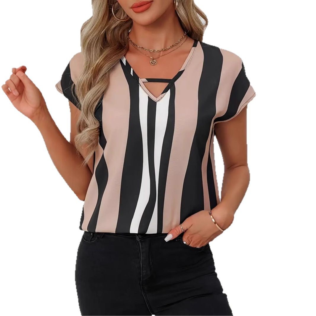 Nuevo top de cuello redondo europeo y americano transfronterizo, temperamento impreso, tops de manga corta de todo fósforo image 6