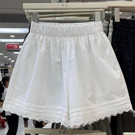 小个子白色休闲短裤女2026新款夏季薄款蕾丝花边拼接高腰a字热裤